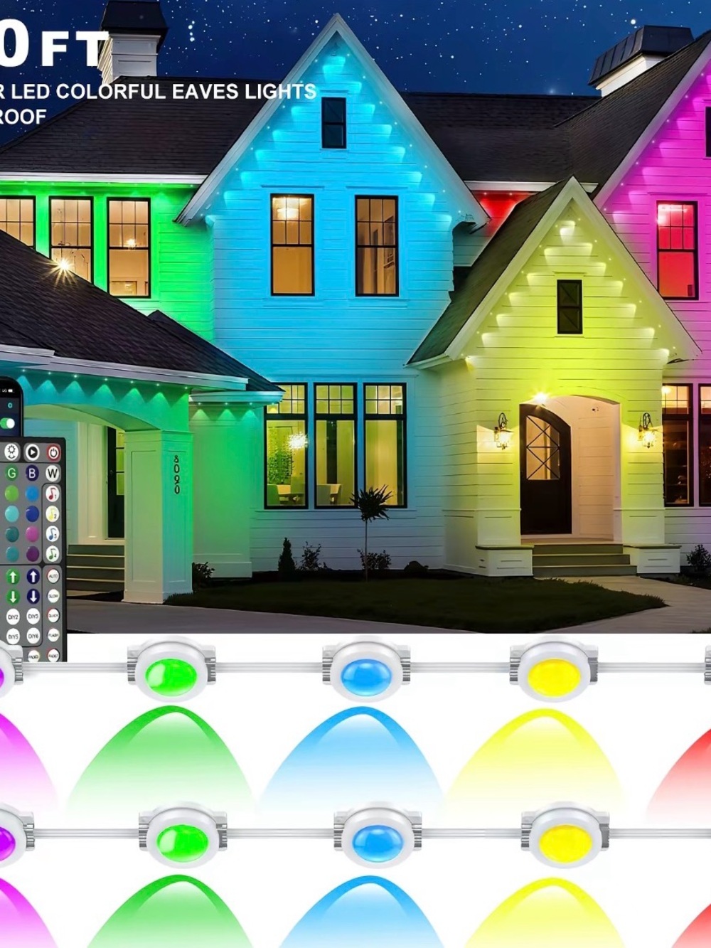 300FT LED Eaves Lights for Home - Multicolor Outdoor Accent Lighting
